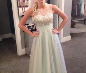 dresses prom illusion sage neck tulle nude bridesmaid formal senior