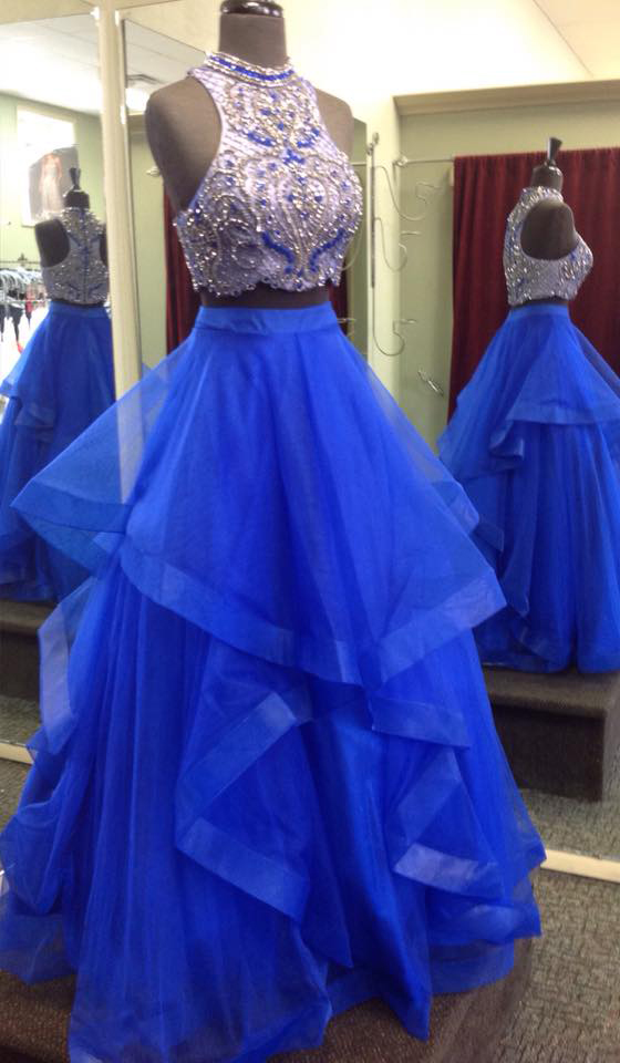 Royal Blue Two Piece Prom Dressesbeaded Bodice Tulle Skirt Sweet 16 Dressesball Gown Formal 6177